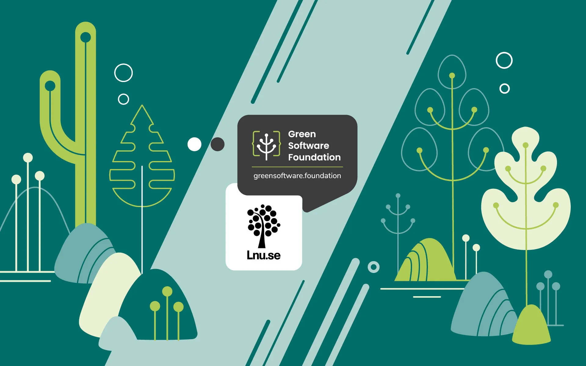 Green Software Foundation and Linnaeus University logos on illustrated green nature background